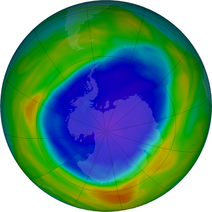 Antarctic ozone map for 15 September 2016